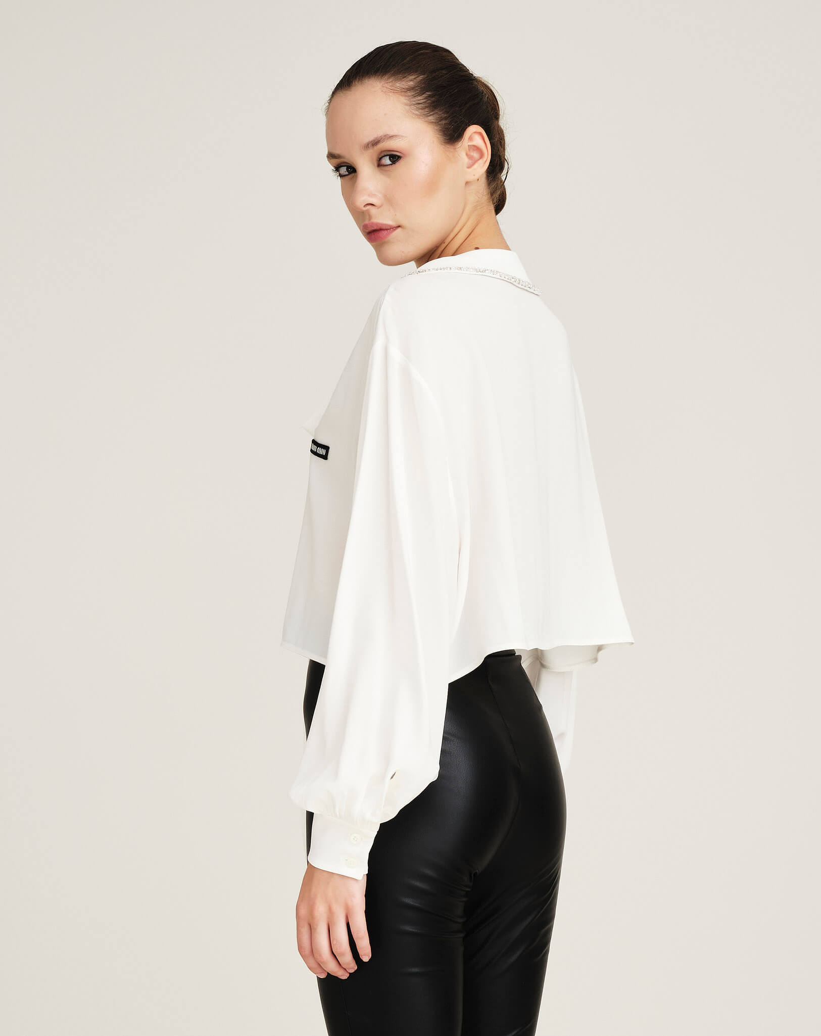 Miu Miu - Crystal Embellished Collar Crop Shirt IT42